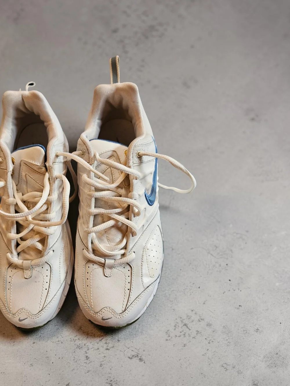 Nike White Leather Sneakers with Blue Swoosh